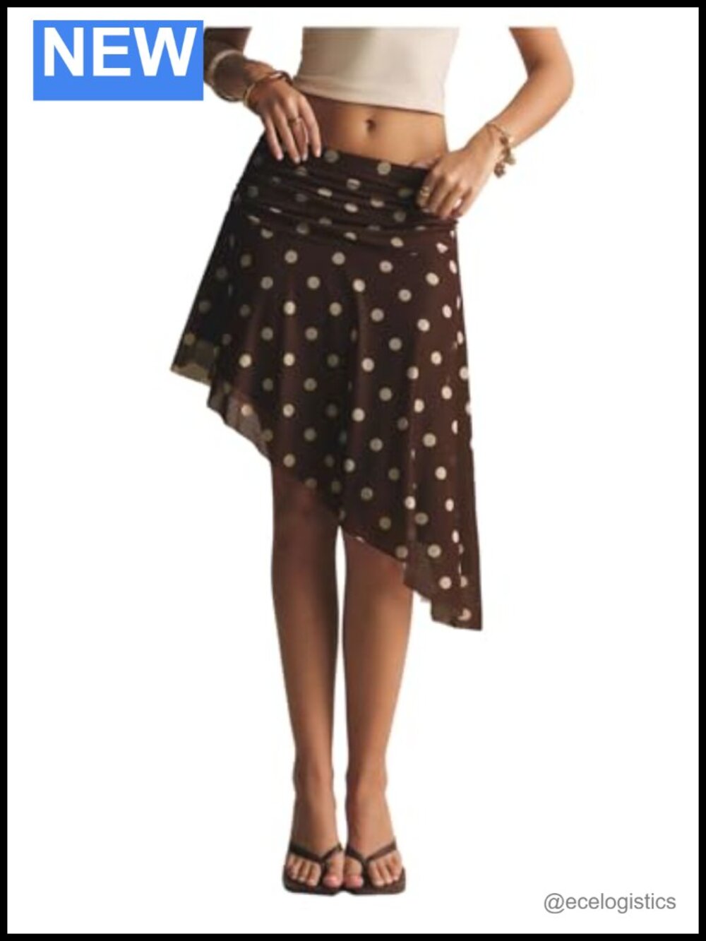 Women's Polka Dot Midi Skirt Y2K Mesh Asymmetrical Ruched
